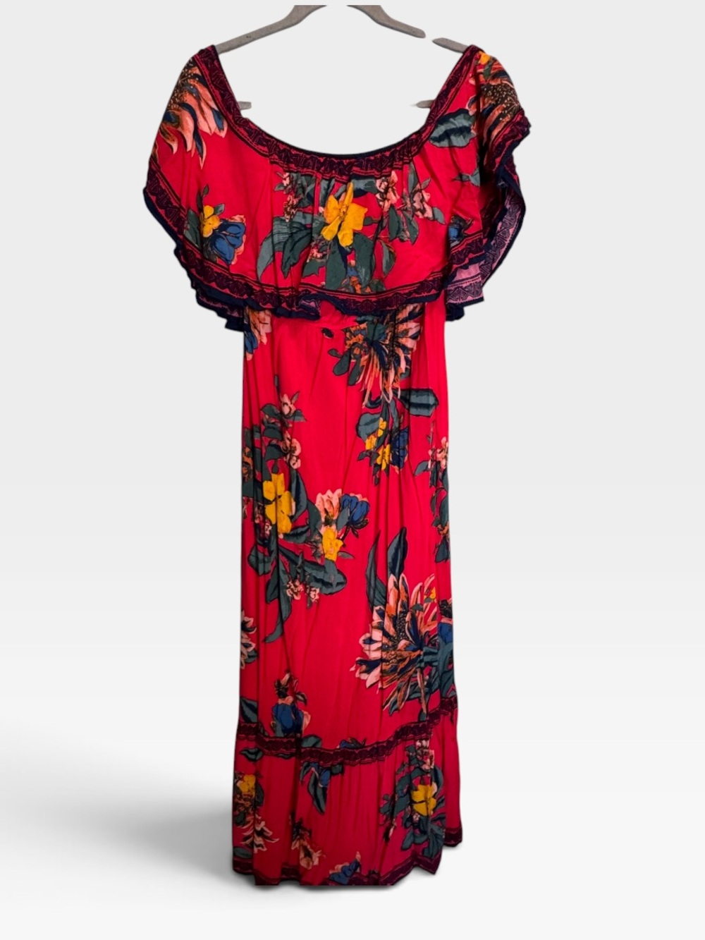 Flying Tomato Red Floral Off-Shoulder Maxi Dress